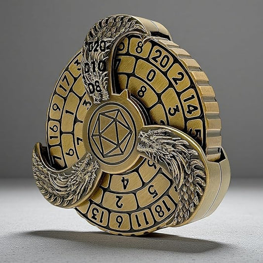 D&D Themed Fidget Spinner, dice Spinner, D4,D6, D8, D10, D12,D20,D% 7-in-1 Metal dice, Perfect for D&D Dungeons and Dragons, RPG and Pathfinder Role Playing Games (Ancient Gold Color)