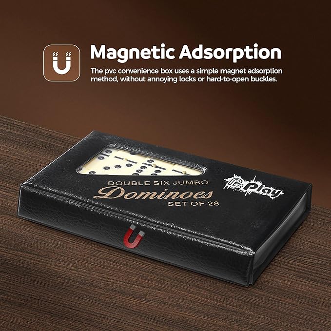 PUREPLAY Jumbo Classic Dominoes Double 6 Game Set,Ivory 28pcs Domino Set in Poatable PVC Case-Family Nights,Party Favors,Travel and Anytime Use,2-4 Players