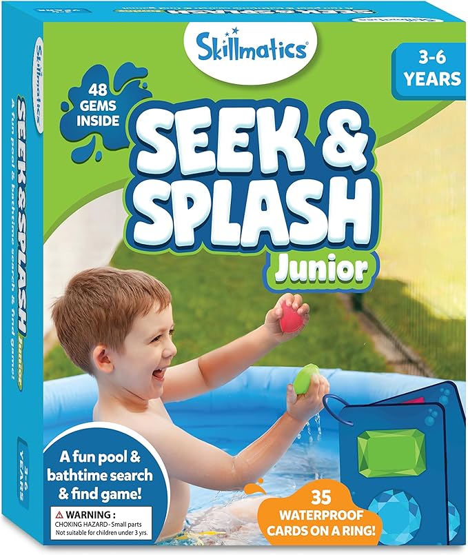 Skillmatics Pool Toys – Seek & Splash, Preschool Search & Find Water Game, Swimming Pool & Bathtime Toy for Kids, Summer Fun & Gifts for Boys & Girls Ages 3, 4, 5, 6, Includes 48 Colorful Gems