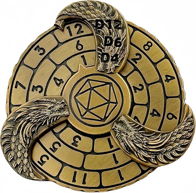 D&D Themed Fidget Spinner, dice Spinner, D4,D6, D8, D10, D12,D20,D% 7-in-1 Metal dice, Perfect for D&D Dungeons and Dragons, RPG and Pathfinder Role Playing Games (Ancient Gold Color)