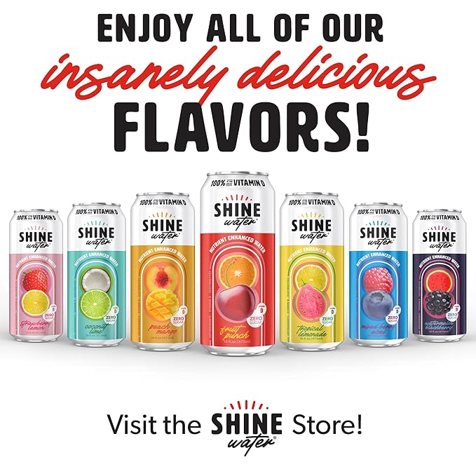 ShineWater Vitamin D Hydration Electrolyte Drink - Flavored water with electrolytes, Sugar-Free, Magnesium, Zinc, Vitamin B12, Folic Acid, Plant-Based, Low Calorie - Fruit Punch Fruit Water 12 Pack