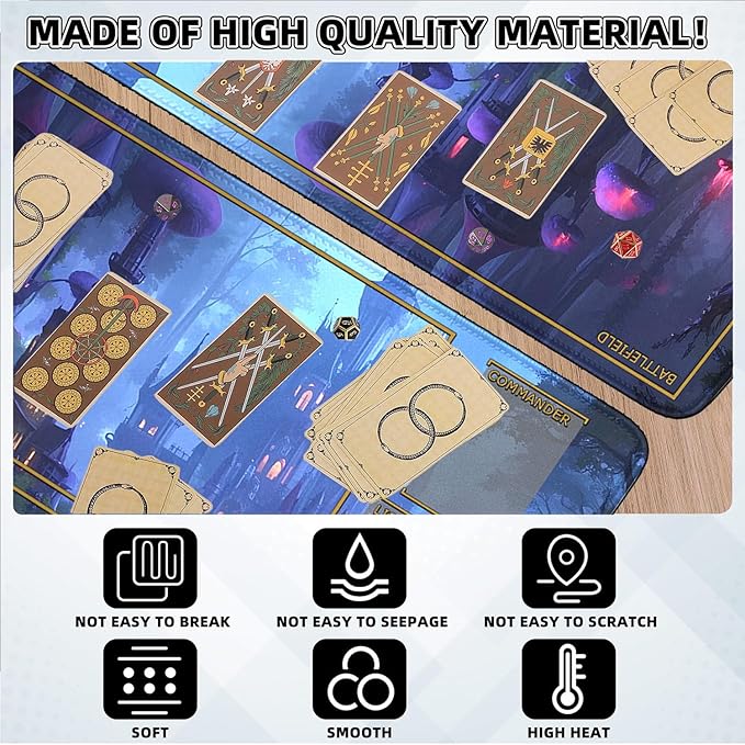 MTG Playmat Stitched Edges, Game MTG Mat for MTG TCG 24 x 14 inches Trading Card Inked TCG Playmats with Storage Bag Smooth Rubber Surface Battle Game