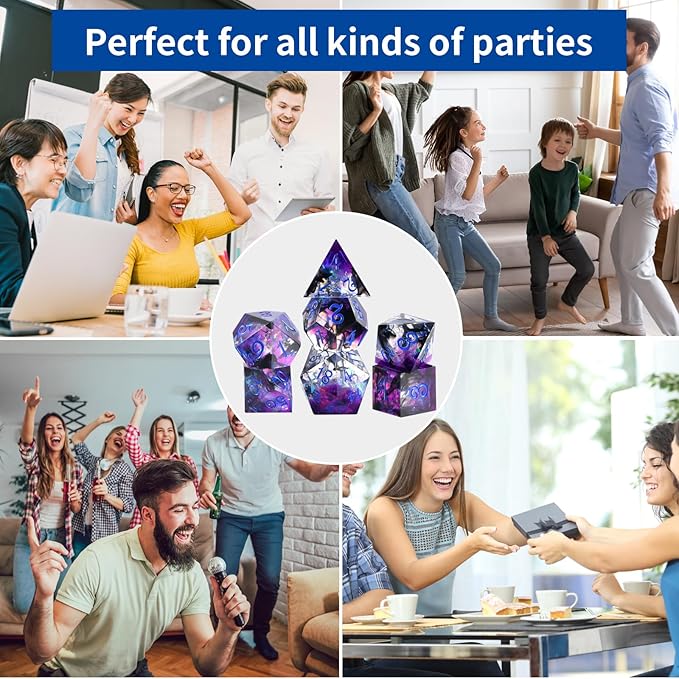 OriCraft Dark Magic Dice DND Dice Set Dungeons and Dragons Polyhedral Role Playing Gaming Dices Black Underwater World D20 Dice Sharp Corners Dices Magical World 7 Set Halloween Dices