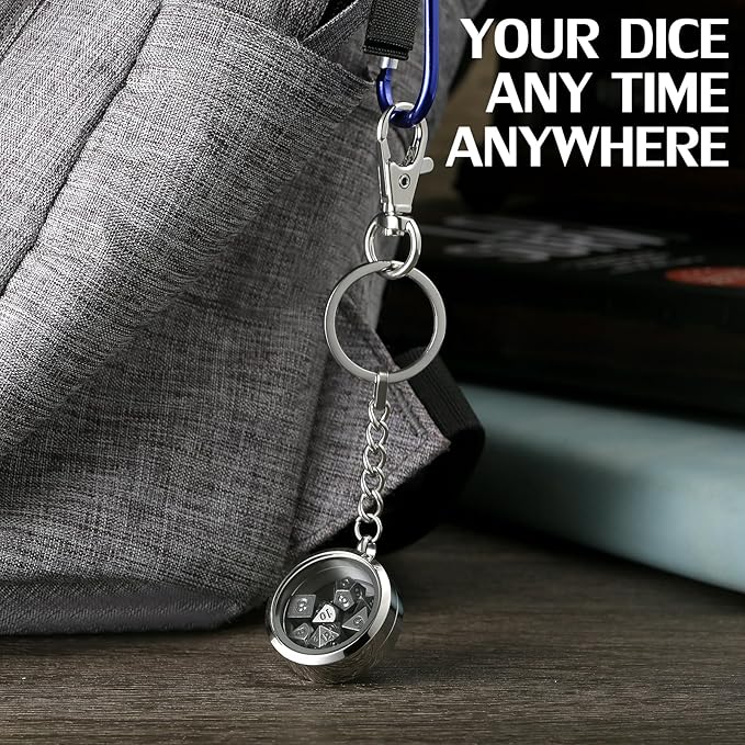Mini DND Dice,DNDND 6mm Metal Dice Set with Kyechain Silver Stailess Steel Case and Gorgeous Gift Box for Dungeons and Dragon D&D Game (Iron with Silver Case)