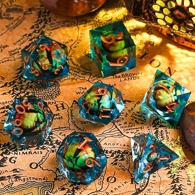 Liquid Core Dragon Eye DND Dice Set,Polyhedral Dice Set for Dungeons and Dragons TTRPG