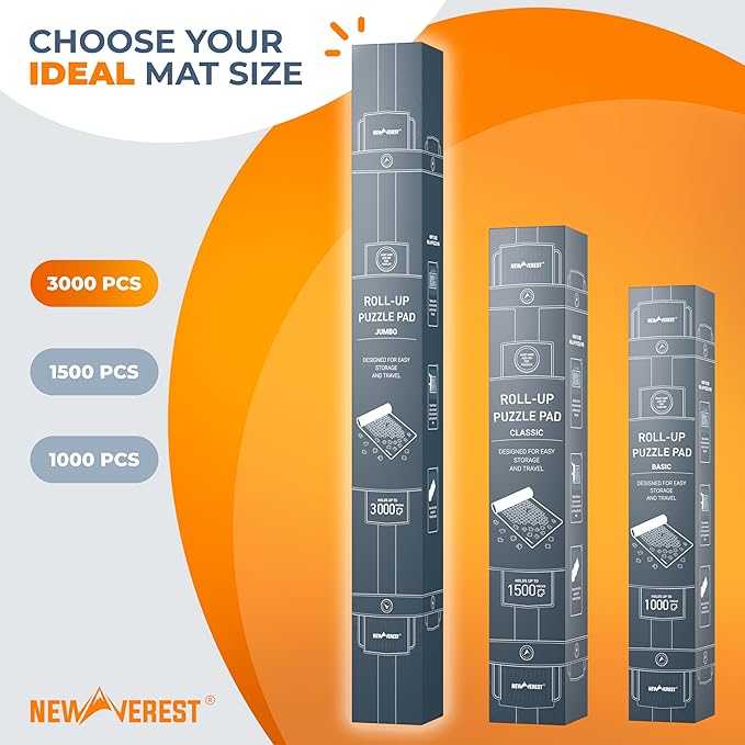 Newverest Jigsaw Puzzle Mat Roll Up, Saver Pad 55” x 35.5” Portable Keeper Up to 3000 Pieces with Non-Slip Rubber Bottom and Polyester Top + 3 Puzzle Sorting Trays, Travel-Friendly Storage Bag