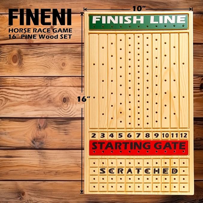 Horse Racing Game for Adults, Luxurious Metal Horses (Black) on 16' Pine Wood Board, Dice & Card Included