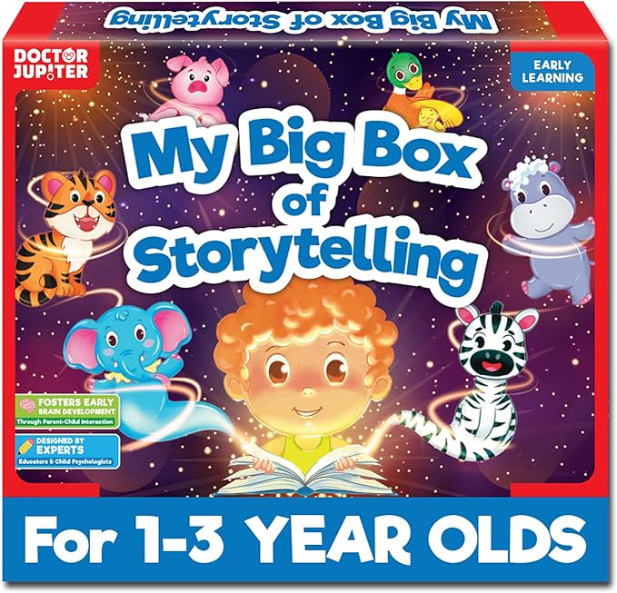 Doctor Jupiter Storytelling Set for Toddlers | Gift for 1-3 Year Old Boys & Girls | Includes 4 Board Books,10 Animal Masks & 1 Hand Puppet |Great for X-Mas or Birthdays|Educational Toy for Ages 1-2-3