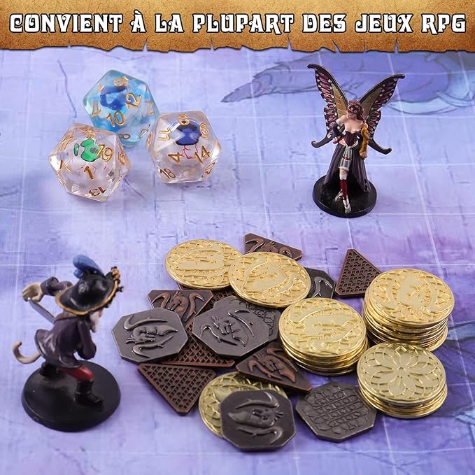 Byhoo 60 PCS DND Coins, Gold, Silver and Copper Coins in Metal Coins, Fantasy Coins for Board Games, Fake Coins for Games Tokens, Role-Playing Coins of Dungeons and Dragons