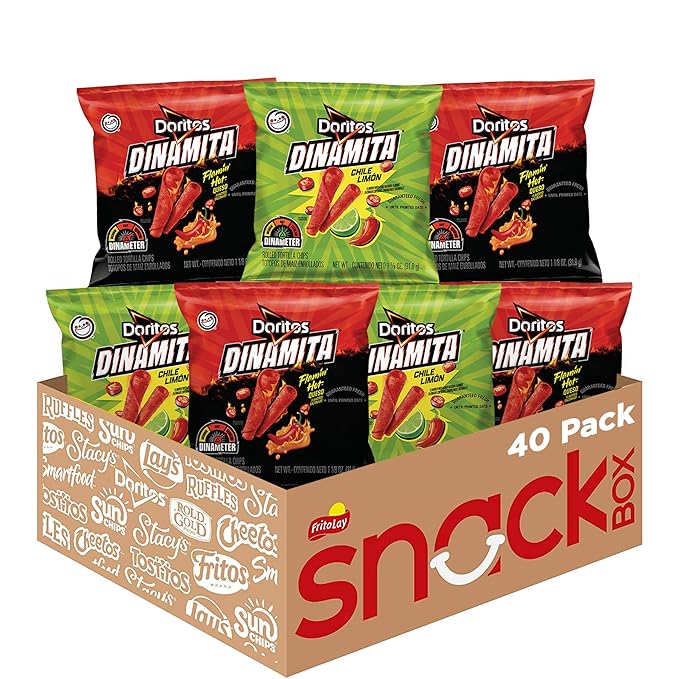 Doritos Dinamita Spicy Rolled Tortilla Chips, Chile Limon and Flamin' Hot Queso Flavored Variety Pack, (Pack of 40)