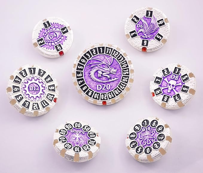 Metal DND Dice Set Spinning Dungeons and Dragon Dice Set Metal Dragon Polyhedral Magic 7 PCS Dice Set with Gift Box for Dungeons and Dragons Table Games Play Cards MTG(GyroDice_Pearl Silver Black)