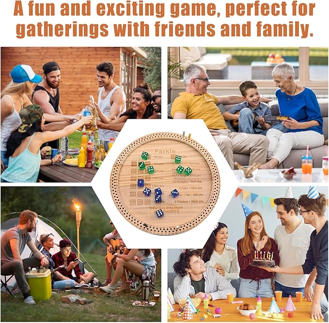 2025 Farkle Dice Game with Tray – 11.8 Inch Family Board Game Set Including Pearl Dice, Scoring Pegs, and Easy-to-Follow Printed Rules for Kids & Adults