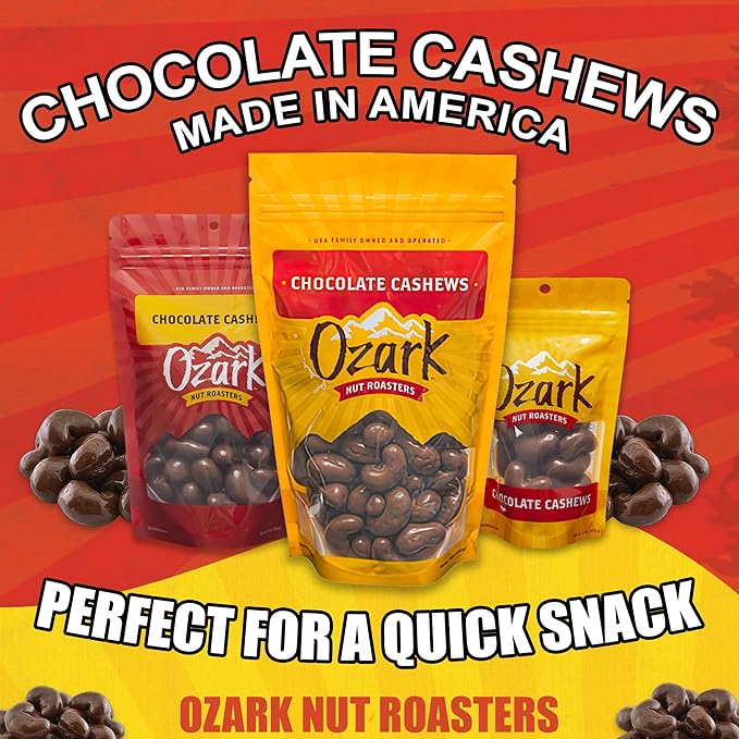 OZARK NUT ROASTERS, Chocolate Covered Cashews, Premium Chocolate Flavored Snacks, World-Class Gourmet Candied Nuts, Resealable Pack of 2 (16.0 oz)