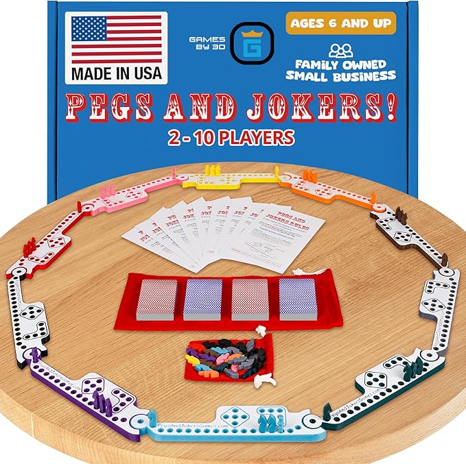 Pegs and Jokers Board Game - Strategic, Fun, Engaging, and Portable - Play with Family and Friends - Easy to Learn - Travel-Friendly - with Horse-Head Peg and Deck of Cards 2-10 Players