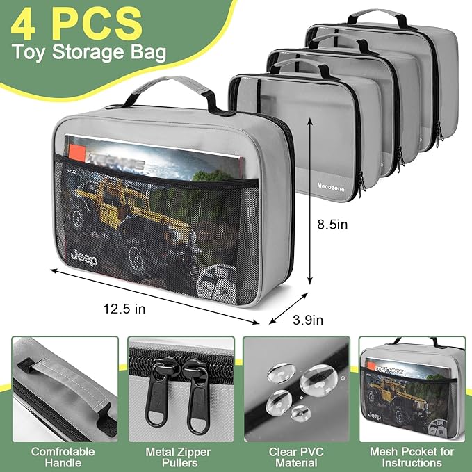 4 PCS Toys Storage Bag, Classic Bricks Building Set Storage Bag, Travel Case for Building Toys, Puzzles, Grey