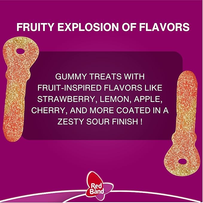 Red Band Candy, Sour Keys - Gummy Candies Jumbo Sour Suckers - Chewy, Fruity Gummies Bulk - Vegan, Natural Flavors, Plant Based Colors, Key Shaped, Dutch Candy & Snacks, Family Sharing Bag - 35.2 oz