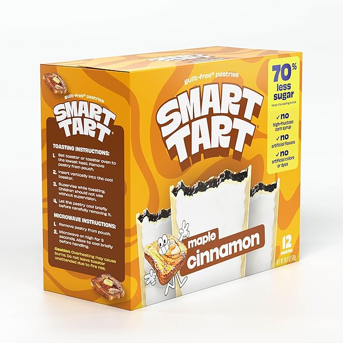 Smart Tart Toaster Pastries Maple Cinnamon - Low Sugar Snacks, Healthy Breakfast Pastry, On the Go Snack - Only 6g Added Sugar - 12 Count