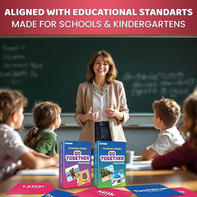 QUOKKA 104 Vocabulary Flash Cards Go Together with Realistic Images for Pre-K and Kindergarten - Perfect for Teachers, Parents, and Speech Development Activities- Vocabulary Builder for Kids Adults