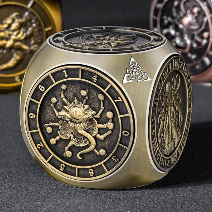 7 in 1 Spinner DND Dice Set D&D, Metal D and D Dice with Gift Box, Dungeons Dragons Role Playing Dice, Bronze