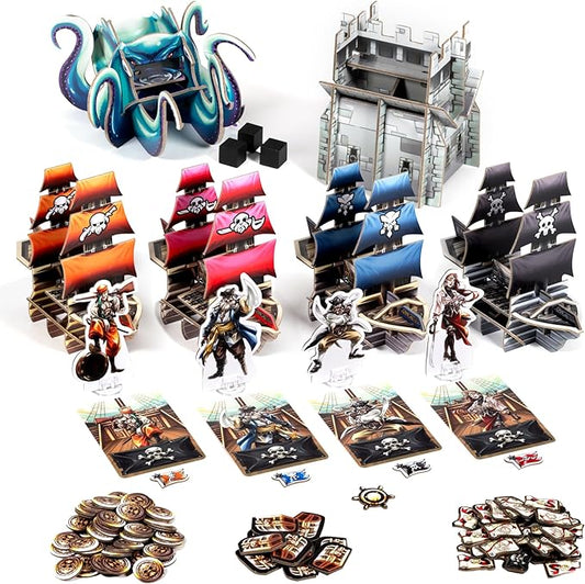 to Glory - Pirate Adventure Board Game – Family Fun for 2-4 Players – Engage in Dexterity & Strategy, Discover Treasure with Pirate Adventure Map Clues & Battle Rival Ship