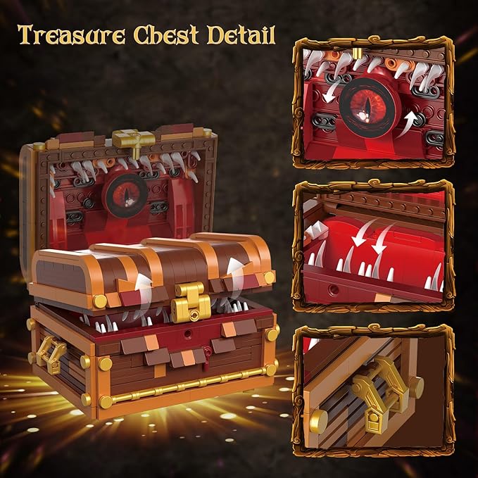 Mimic Chest Building Sets, Monster Dice Storage Box that Holds Up to 3 Polyhedral Dice Sets. Ideal for Dragons Board Game Gifts for Adults and Kids, Compatible with Lego Sets, 531pcs