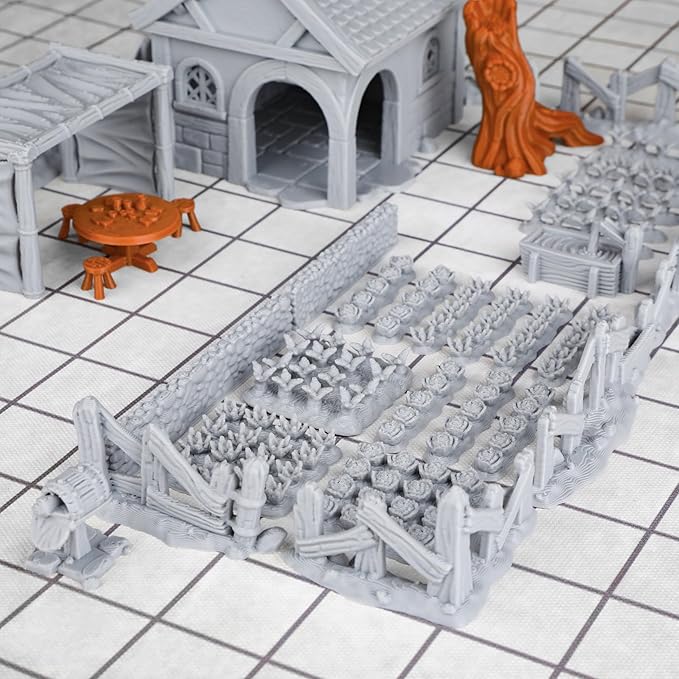 47pcs Village Yard Terrain Set for DND and Tabletop Games, 28mm Miniatures, 3D Printed Plastic
