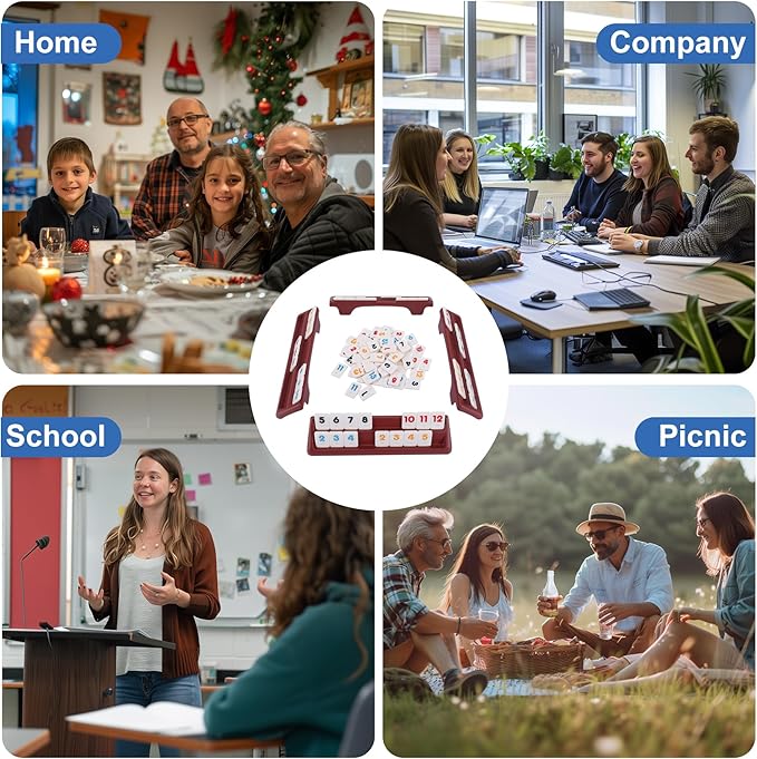 106 Rummy Tiles Set with 4 Double Tile Holders - Compact Travel Size, Classic Rummy Game for Adults, Kids & Family - 2-4 Players - Perfect for Parties, Travel & Family Game Night