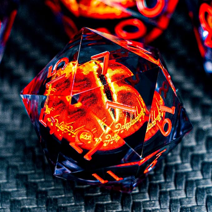 ARUOHHA DND Resin Dice Gazes Eye Dice Liquid Core Flaming RPG Sharp Edged Dice Set with Gift Box, Polyhedral D and D Dice Set Compatible with Dungeons Dragons Role Playing Game D20 D12 D10 D8 D6