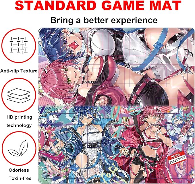 Card Rubber Mat - 2 Player, Square playmat for Gamer 60x60cm/23.6x23.6inch