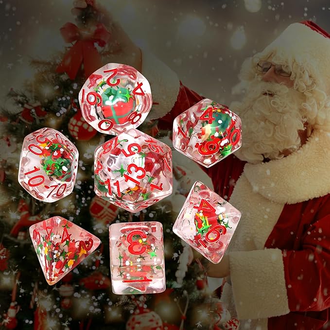 OriCraft Christmas Dice Set - DND Dice with Santa Claus, Christmas Tree D20 & Polyhedral Gaming Dices (7 Set)