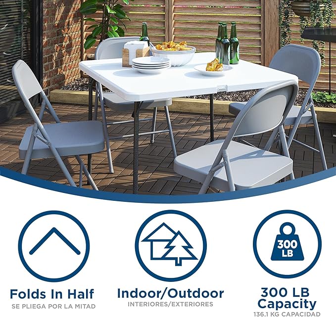 COSCO XL 36" Fold-in-Half Card Table w/Handle, White, Indoor & Outdoor