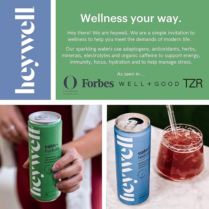 Heywell Sparkling Adaptogenic, Calm Variety Pack, 12 Fluid Ounce (Pack of 12) - Organic, Non GMO, Vegan, Gluten Free, Dairy Free