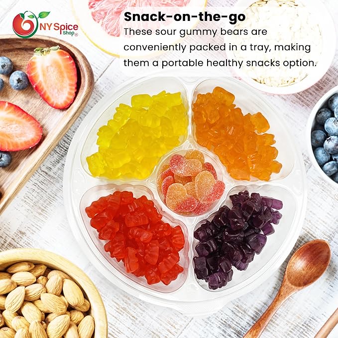 NY Spice Shop Gummy Bears Assorted Candy with Sour Peach Hearts Tray Gift Pack - Variety Pack - 2 Pounds Chewy Trendy Treat Snacks Bulk