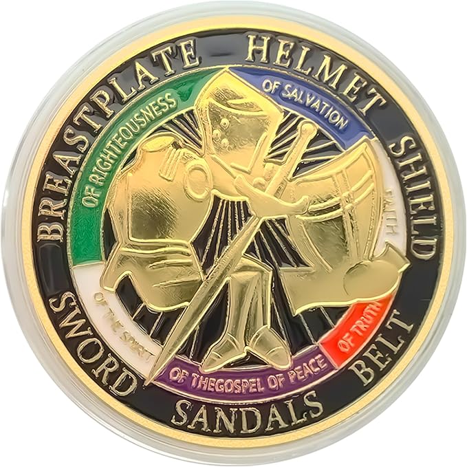 Armor of God Coin Challenge Coin Round Commemorative Coins Put on The Whole Armor of God Souvenir Prayer Metal Christian Coin for Military Church Party Collectors (Edition A - 3 Pcs)