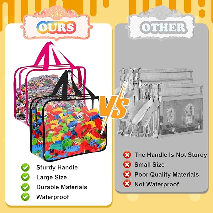 AOBOPLE 6 Pack Toy Storage Bags with Zipper, Reusable Clear Toy Organizer Bags with Labels PVC Board Game Storage for Travel Organizer Building Blocks, Puzzle,6 Colors (11.8x8.7x3.9in)