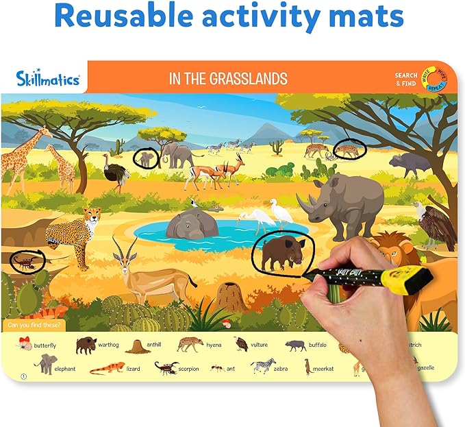 Skillmatics Search and Find Animals Educational Game - Reusable Preschool Learning Activities, Perfect for Toddlers & Kids Who Love Toys, Art & Crafts, Builds Vocabulary, Gifts for Ages 3, 4, 5, 6
