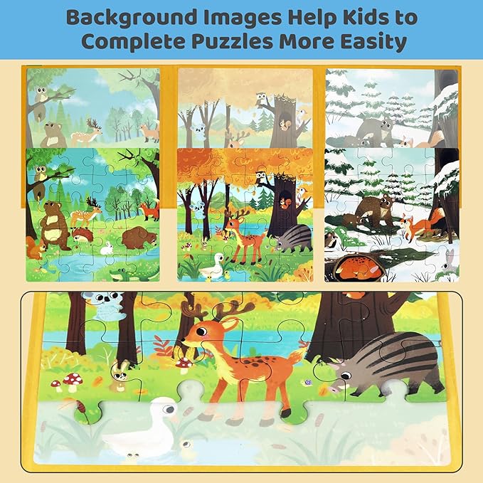 Puzzles for Kids Ages 3-5 Girls 60 Pieces Travel Puzzles for Kids Age 4-6 Animal Airplane Car Road Trip Activities Games Toys 3 4 5 6 7 8 Years Old Girls and Boys Gift