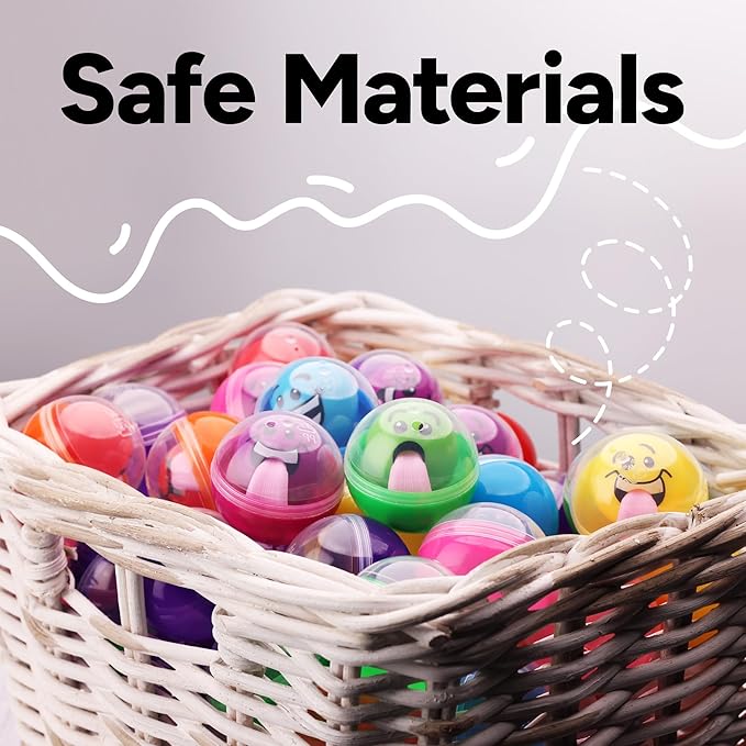 Entervending Empty Clear-Colored Round Capsules 2 inch 25 pcs Bulk 7 Colors Capsule for Toy Gumball Machines Plastic Containers Surprise for Kids Party
