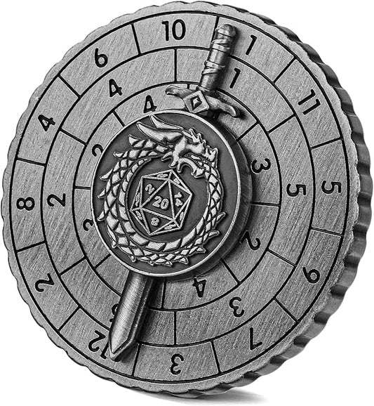 Spinner DND Dice, 7-in-1 Dragon Sword Metallic D&D Dice, Dragon Roulette Dice Spinner for DND Dice Set, DND Gifts with Gift Box, Role Playing Board Game Accessories, DND Dice Set Gifts, Dark Silver
