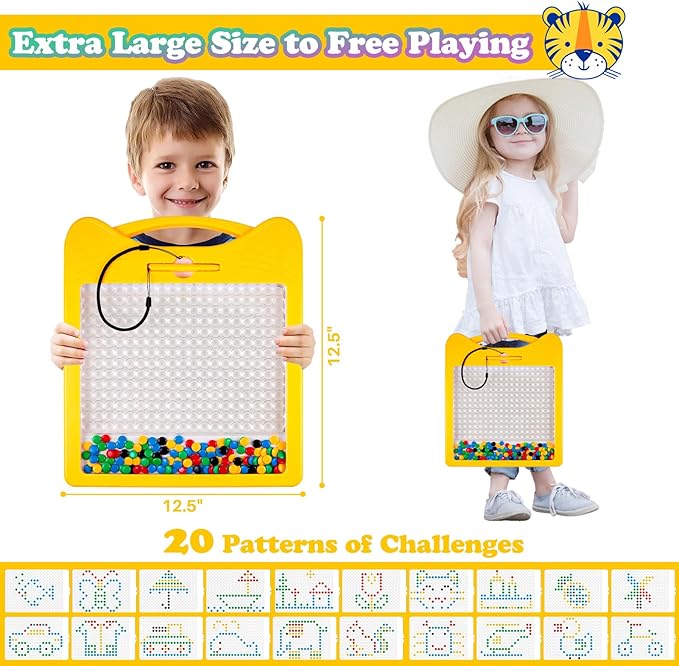 Extra Large Magnetic Drawing Board for Kids, Magnet Doodle Board with 2 Pens, Magnetic Dot Art Fine Motor Skills Montessori Toy, Airplane Car Ride Travel Essentials for Toddler (12.5" x 12.5")