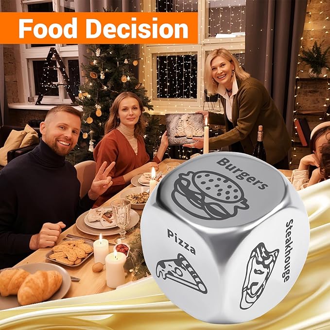 Food Decision Dice-Stainless Steel 1PCS - Funny Gifts for Him Her, Boyfriend Girlfriend, Husband Wife/Anniversary, Valentines, Christmas, Birthday Stocking Stuffers