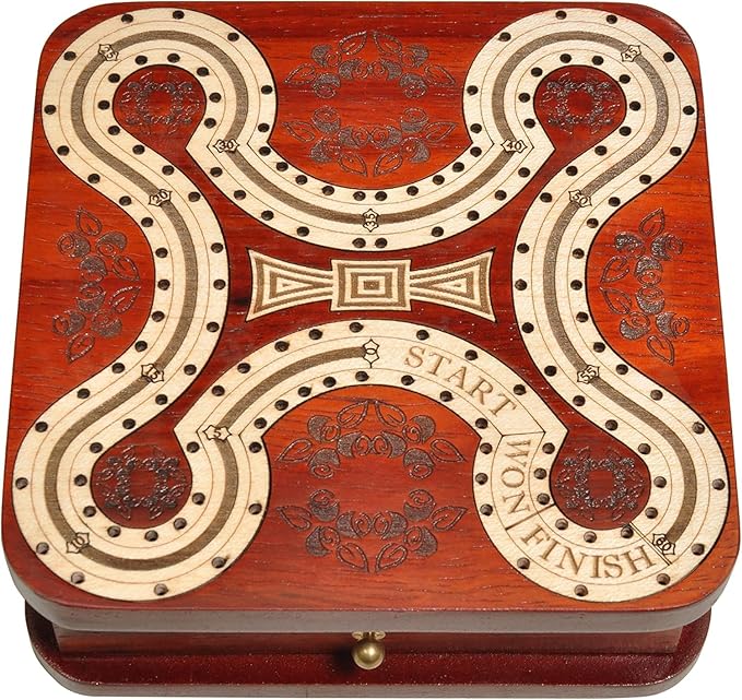 PALM ROYAL HANDICRAFTS 2 Track Wooden Cribbage Board- Two Player Cribbage (60 House) - Alphabet X Track Cribbage Board-2 Decks of Cards and pegs Available (5.5 x 5.5 Inches Small).