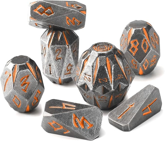 DND Metal Dice Set, ZHOORQI 7 Pcs Polyhedral Dice, Perfect for Dungeons and Dragons, RPG Role Playing Games - Unique Cool Dice with Stonehenge Themed Design for Game Gifts(Rusty Orange)