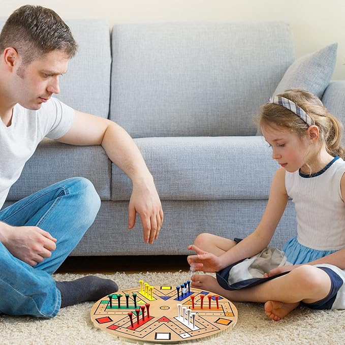 Kathfly Fast Track Board Game Wooden 3-6 Players Board Game Set with 24 Board Game Pieces and 2 Dice, Fast Track Game Night for Adult Teens Family Game, 6 Colors(19.7 Inch)