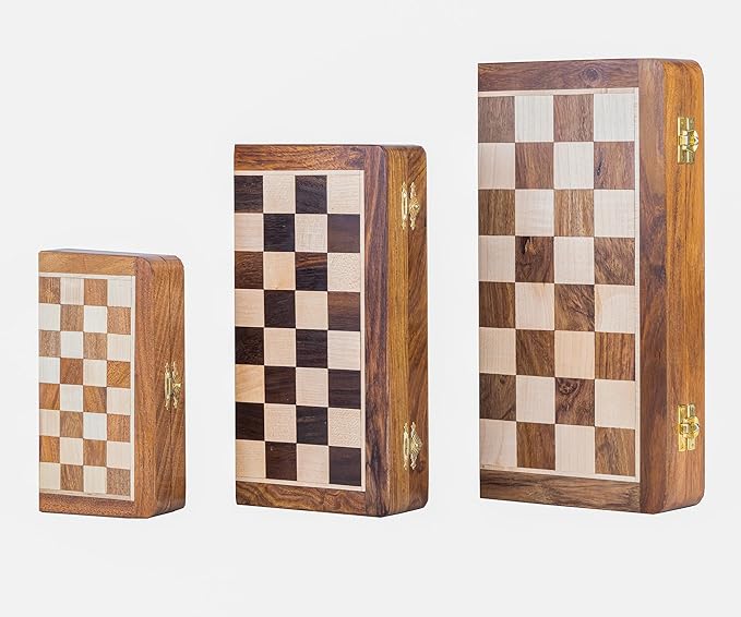 INTAJ Magnetic Chess Set – 7 Inch Small Wooden Travel Chess Board Game for Kids and Adults | Handcrafted Acacia Wood Chess with Storage | Portable Decorative Folding Chess Set for Beginners