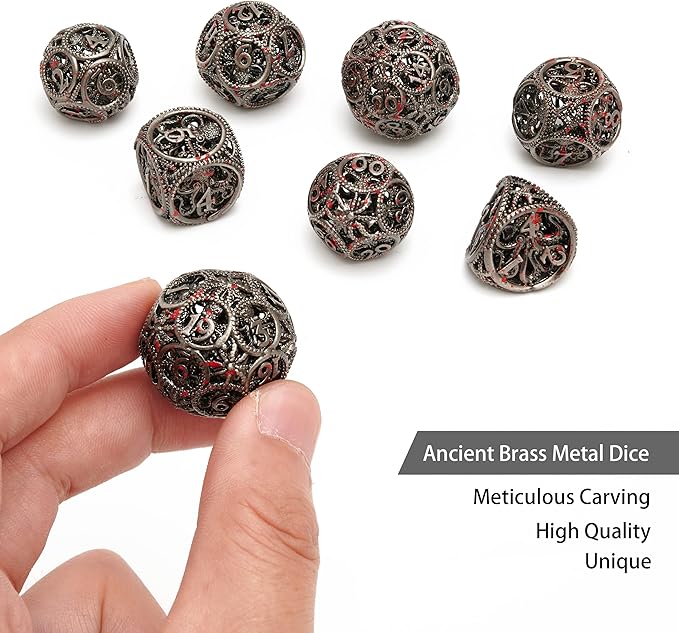 DND Dice,Hollow D&D Metal Dice,Unique Round Ball Design Octopus Dice with Gift Box for Dungeons & Dragon Gaming,7 PCs Steampunk Polyhedral D and D Dic (Ball Octopus Blood Spatter)