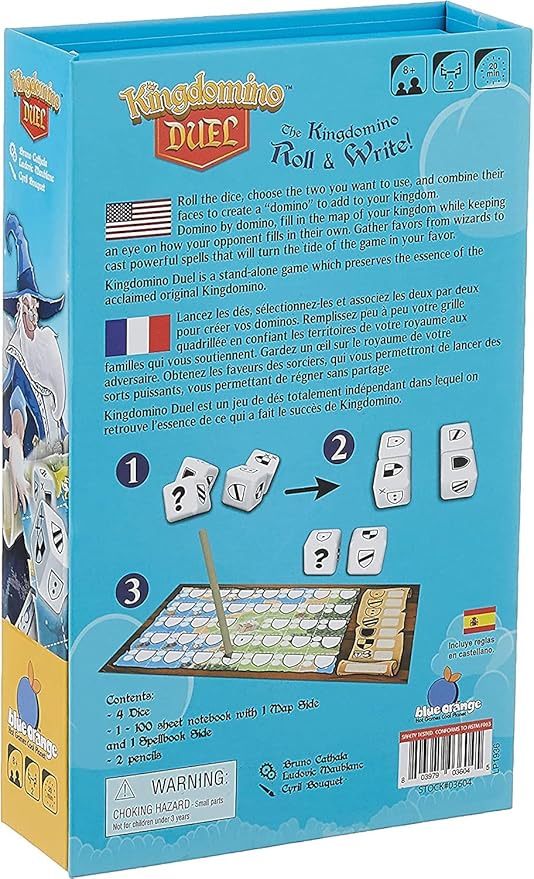 Blue Orange Games Kingdomino Duel, Roll & Write Board Game - Dice Rolling version of the Award Winning Strategy Board Game Kingdomino - 2 players. Recommended for ages 8 & Up