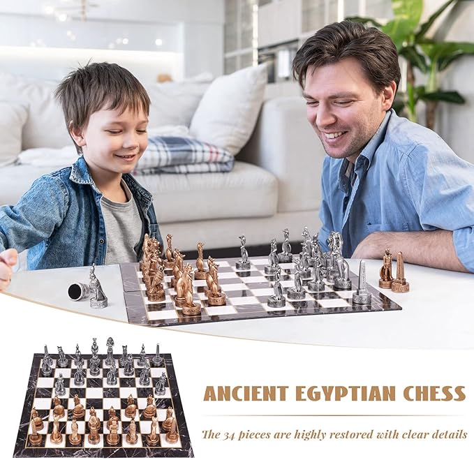 15" Figures Egyptian Style Chess Sets for Adults and Cardboard Chess Board Family Large Folding Chess Board Game 3D Resin Chess Pieces and Storage Slots, 2 Players