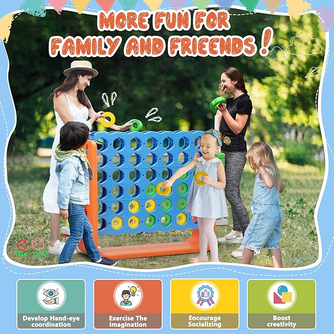 Unihex 3.6FT Tall Oversized Jumbo 4-to-Score Giant Game Set for Kids Adult Family Party Fun,4 in A Row Connect Game for Yard Indoor Outdoor Backyard (Blue)
