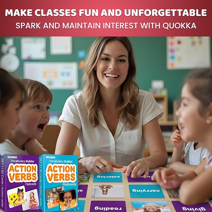 QUOKKA 104 Action Verbs Flash Cards for Speech Therapy Materials ESL Teaching – Educational Vocabulary Builder with Realistic Images for Kids Adults – Picture Cards for Speech and Cognitive Learning